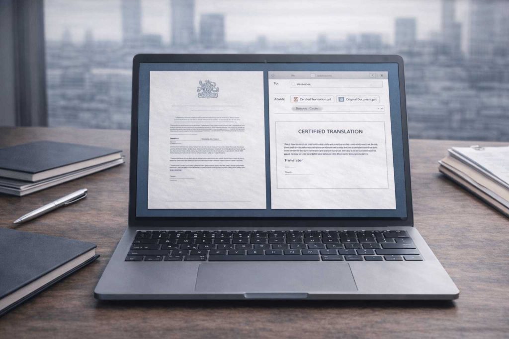 Certified translation PDF ready for secure email delivery from a London translation office