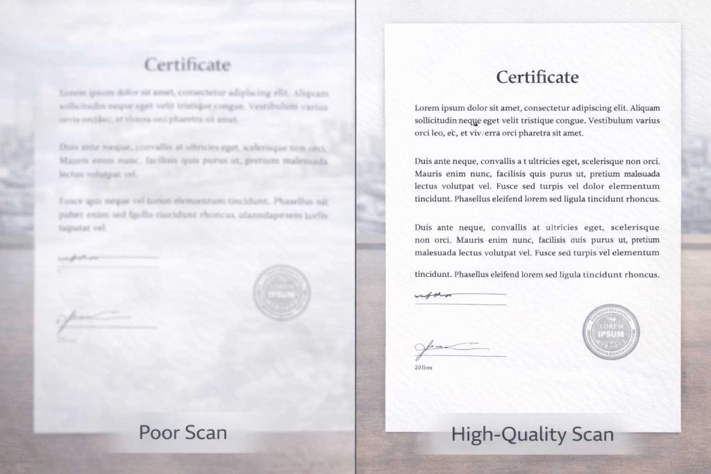 Comparison of poor and good scan quality for document translation submission