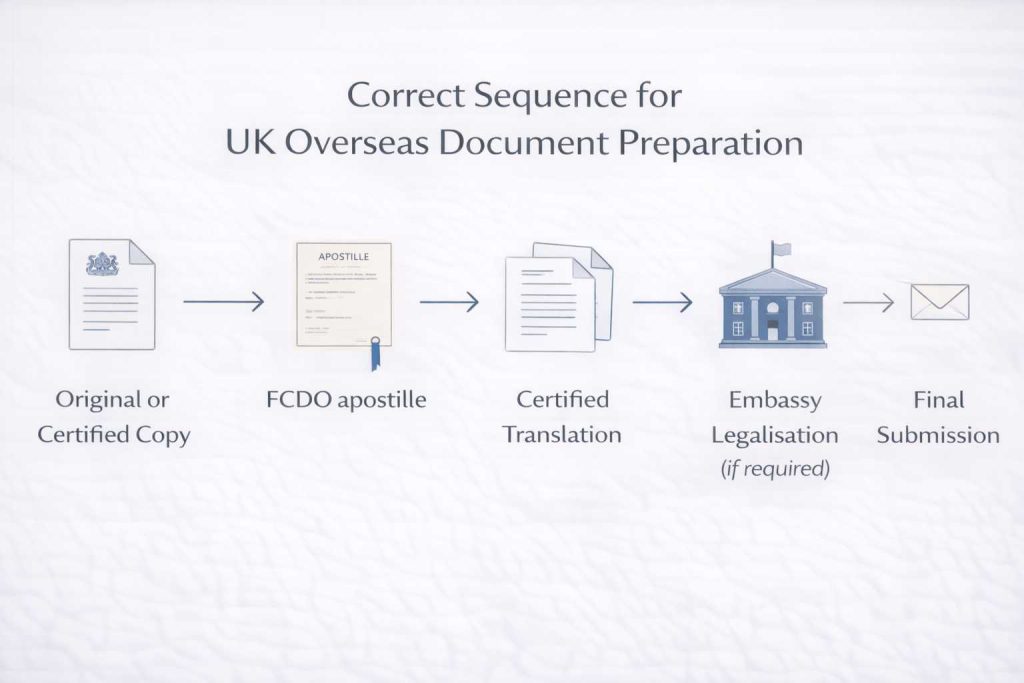 Correct apostille and translation order for UK documents