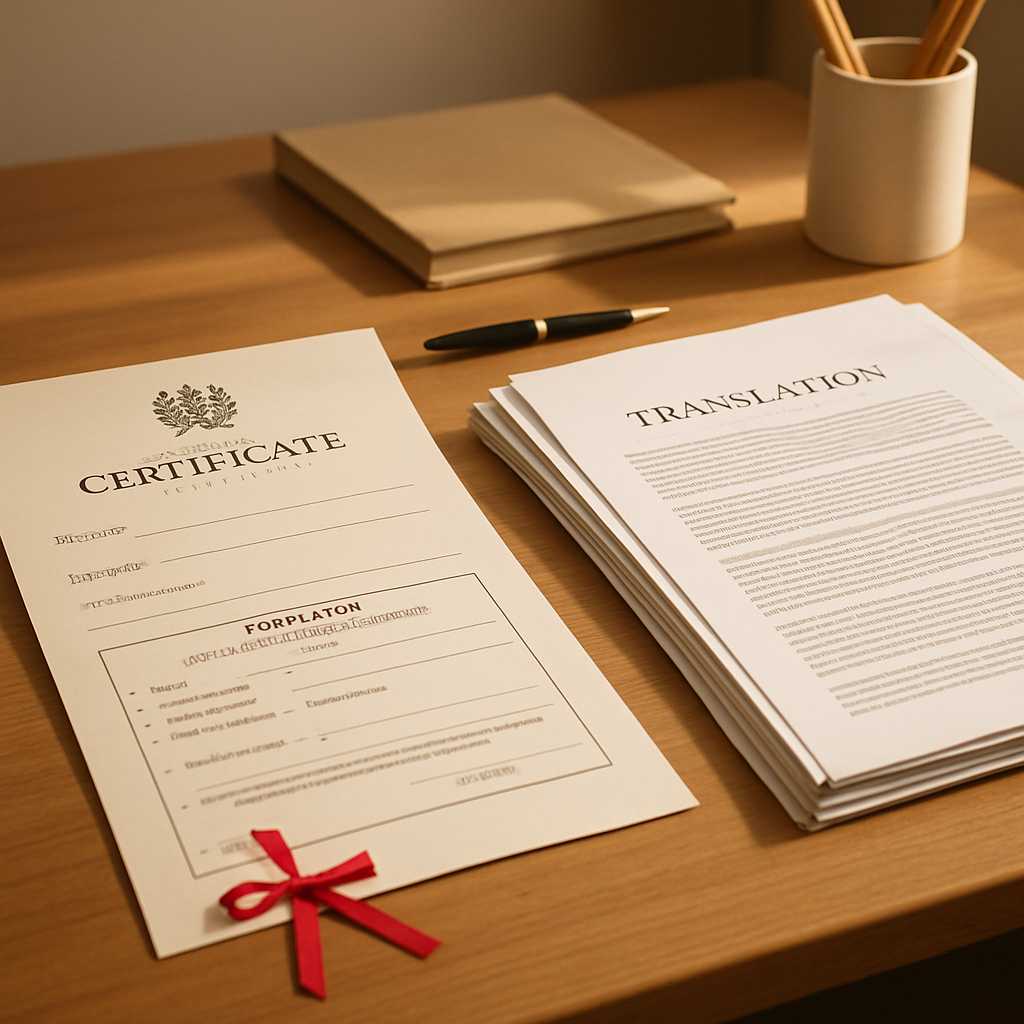 A photorealistic editorial image of a professional legal desk in London, featuring a UK certificate
