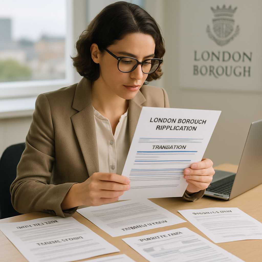 A detailed editorial photograph of a professional translation specialist reviewing a comprehensive d