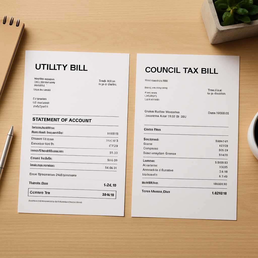 Create a detailed editorial style image depicting a side by side comparison of a utility bill and a