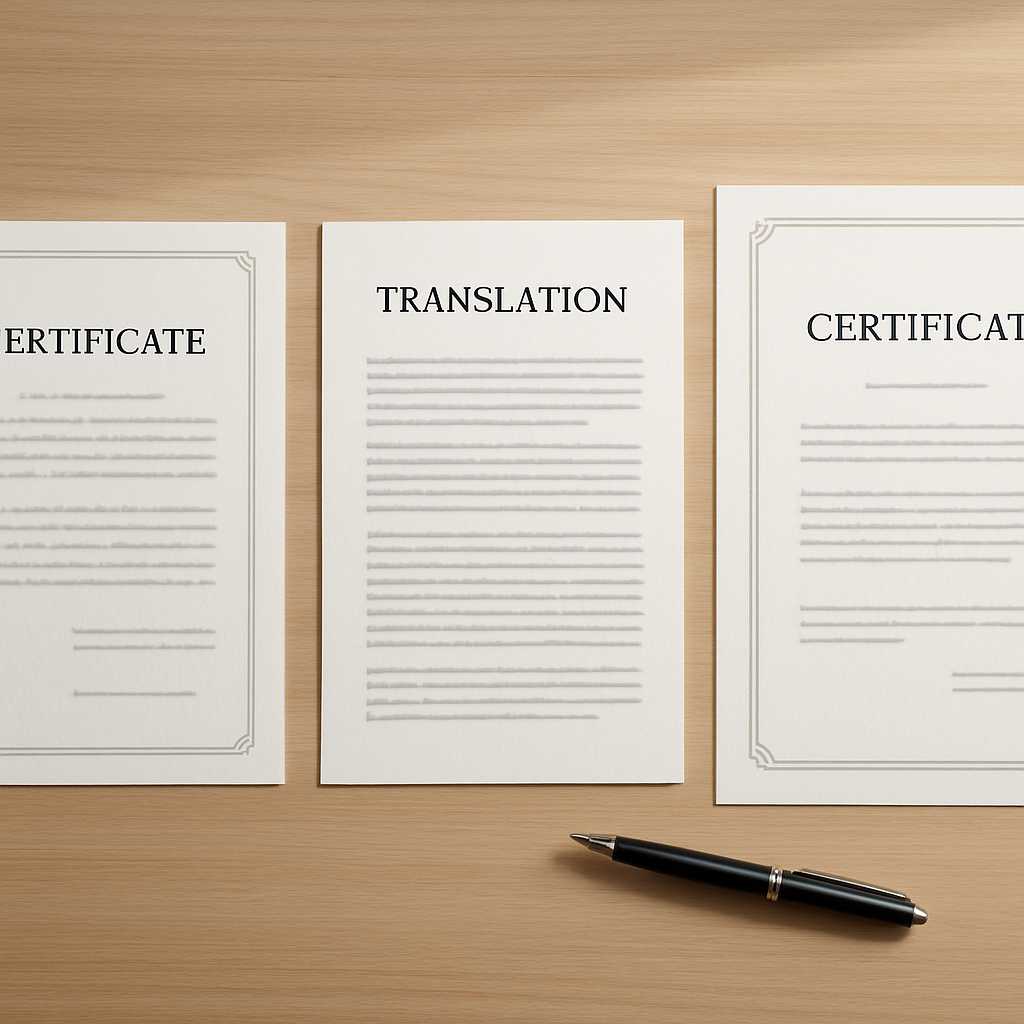 Create a premium 16:9 hero image showing a neat desk with an original foreign language certificate,