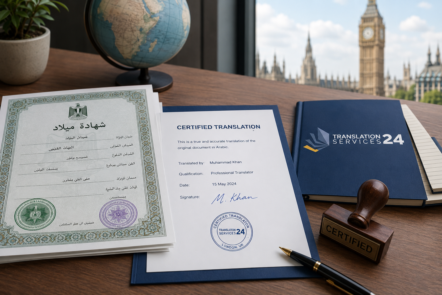 Official documents in multiple languages prepared for professional translation