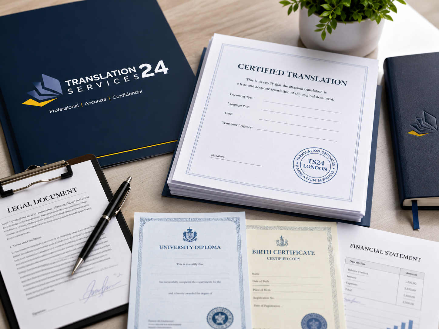 Organised certified, legal, academic and corporate documents for translation
